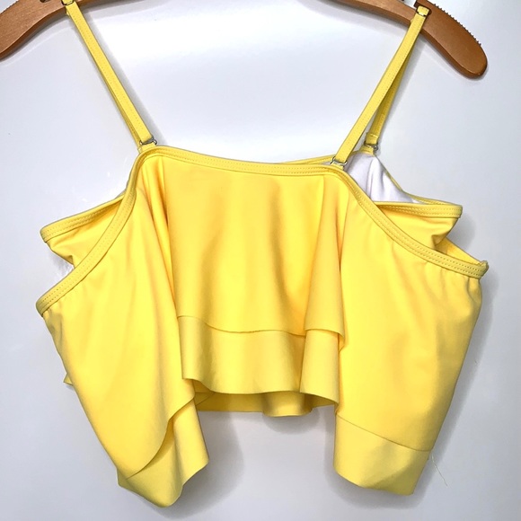 TEMPT ME Lemon Yellow Flounce Ruffle Off Shoulder Swimsuit Top Size Medium - Picture 4 of 6